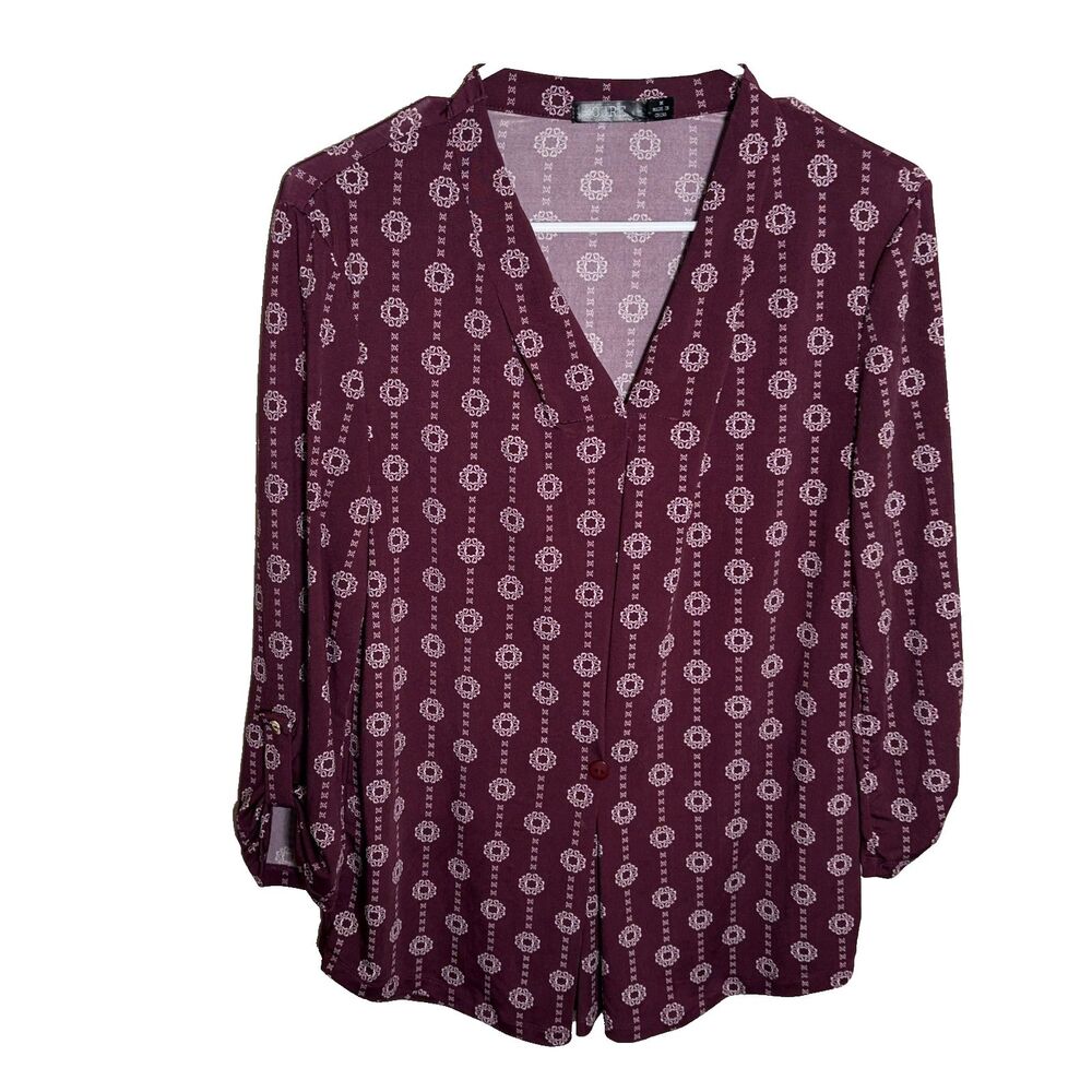 Cure Blouse Women's Medium V-Neck 3/4 Sleeve Printed Shirt Top Casual Top